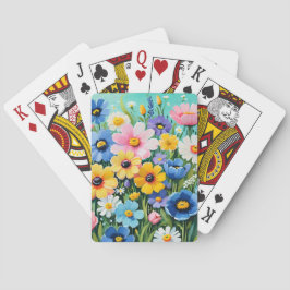 Baralho Padrão de Flores de Primavera Vibrantes em Aquarel