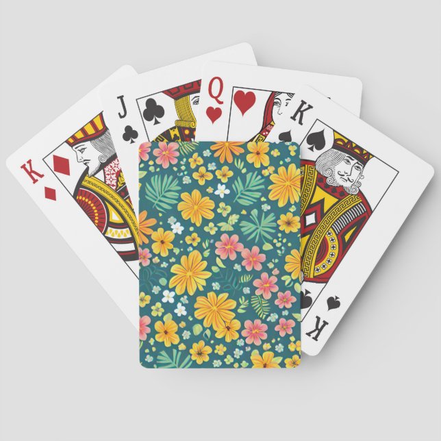 Baralho Padrão de folhas e flores tropicais (Verso)