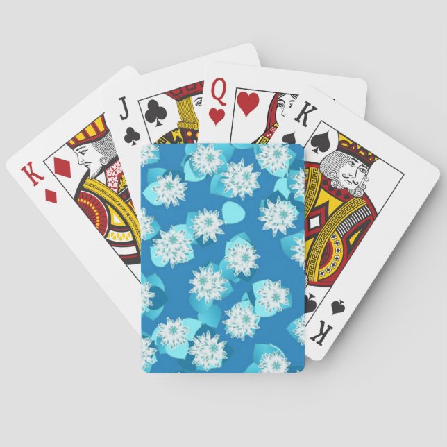 Baralho Padrão de lírio, turquesa, azul e branco (Verso)