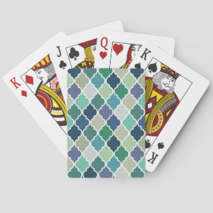 Baralho Padrão de quatrefoil azul, verde e turquesa