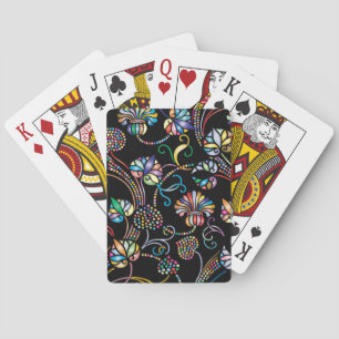 Baralho Padrão Floral Antigo Multicolorido em Preto