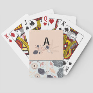 Baralho Padrão Floral de Pêssego Azul da Cinza Elegante Mo