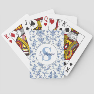 Baralho Padrão Floral Monograma Azul Toile Francês Nome