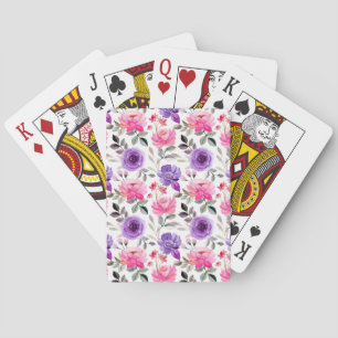 Baralho Padrão Floral Vibrante em Aquarela em Rosa e Roxo