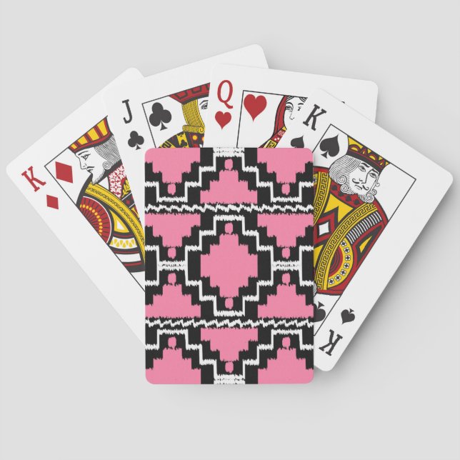 Baralho Padrão Ikat Aztec - Rosa Fuchsia, Preto e Branco (Verso)