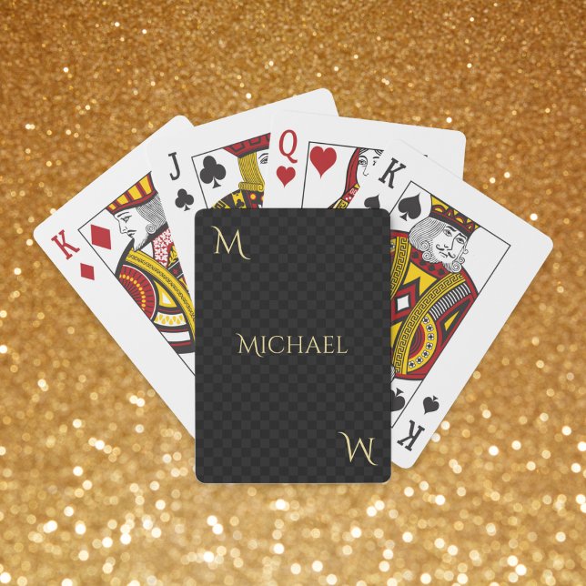 Baralho Padrão Moderno Monograma Elegante Poker Dourado Pr (Modern Pattern Elegant Monogram Black Gold Poker Playing Cards)