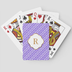 Baralho Padrão Retro Diagonal Roxo Branco Monograma Dourad