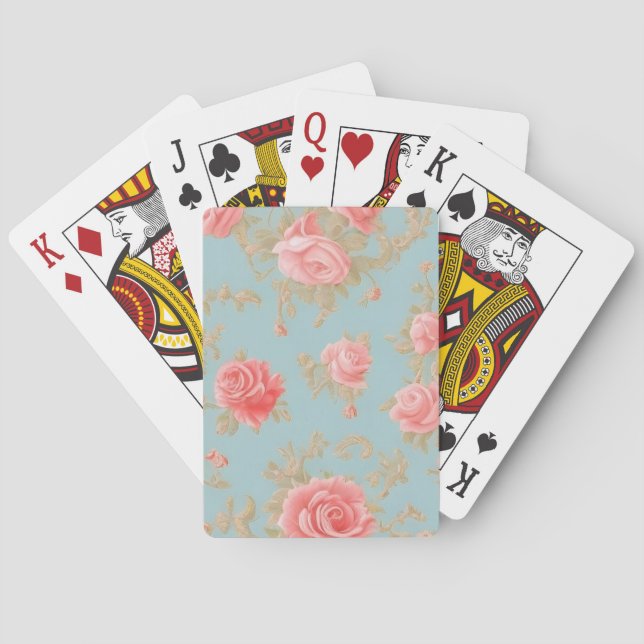 Baralho Padrões Florais de Rosas Rosa (Verso)