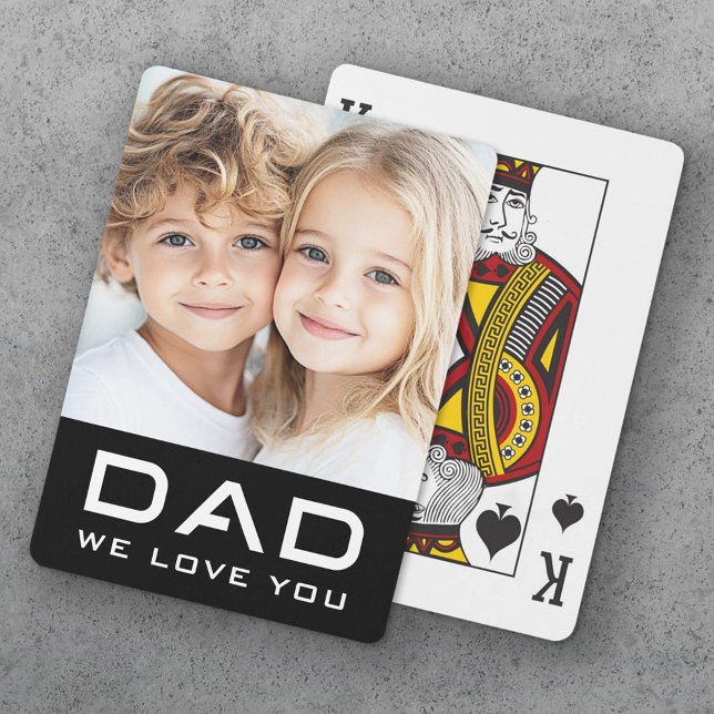 Baralho Pai que te amamos dia de os pais foto preto (Dad we love you father's day photo black poker cards)