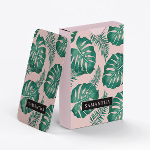 Baralho Palma rosa tropical e verde deixa padrão e nome