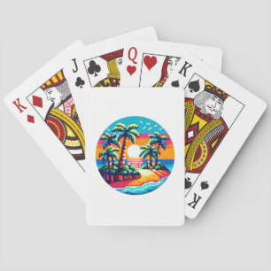 Baralho Paraíso Tropical Sunset Beach Relaxando Pixel Art
