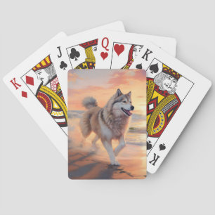 Baralho Patas Sareentas do Malamute do Alasca na Praia ao