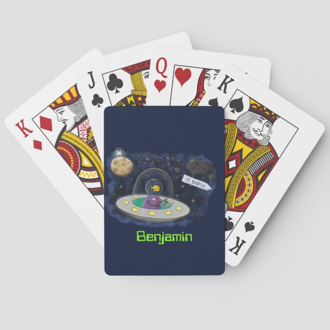 Baralho Peixe feliz bonito com ilustração de desenho espac (Verso)