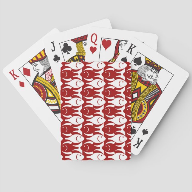 Baralho Peixe moderno do século médio, vermelho escuro e b (Verso)