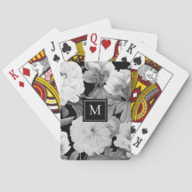 Pêonos Pretos e Brancos Monograma Floral de Aquare