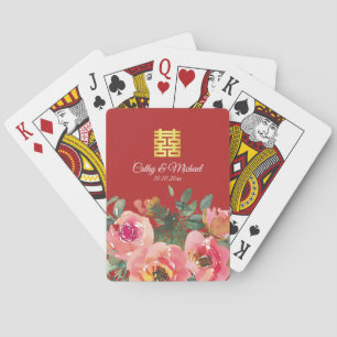 Baralho Peony floral dupla felicidade chinesa vermelha de
