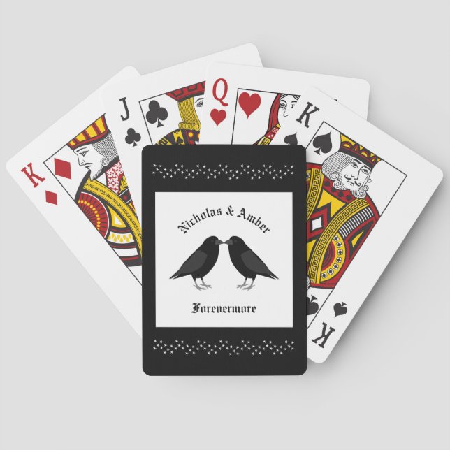 Baralho Personalização do Casamento Gótico Beijando Ravens (Verso)