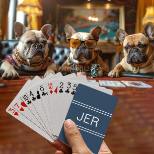 Baralho Personalizado Moderno Simples Monograma Azul Bicho