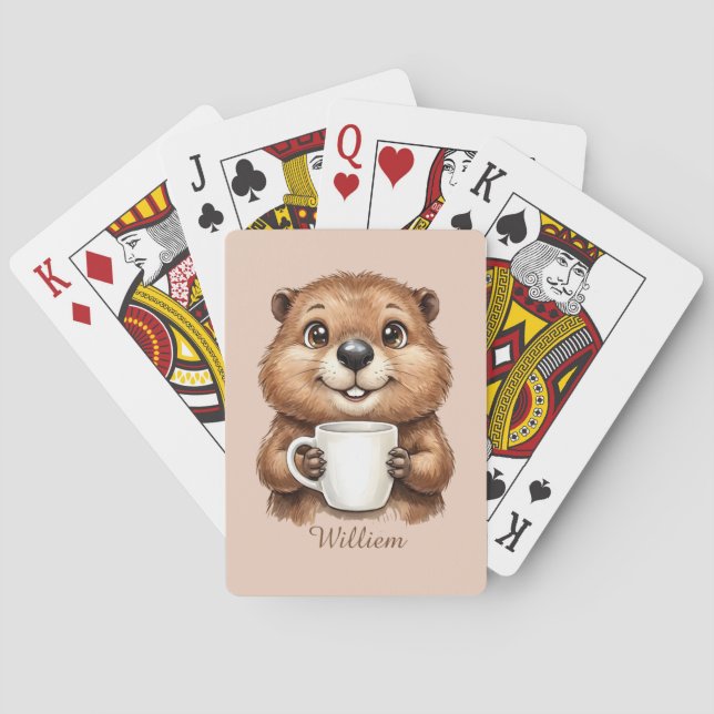 Baralho Personalized Cozy Coffee Beaver Woodland Morning (Verso)