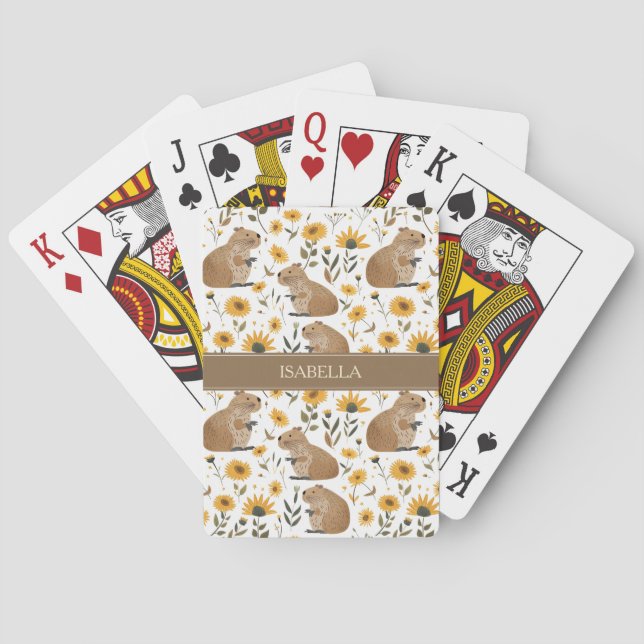 Baralho Personalized Floral Capybara Playing Cards (Verso)