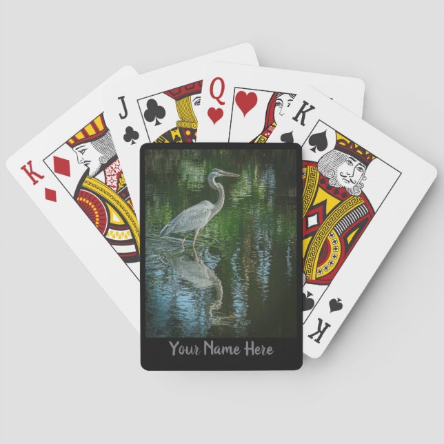 Baralho Personalized Great Blue Heron Playing Cards (Verso)
