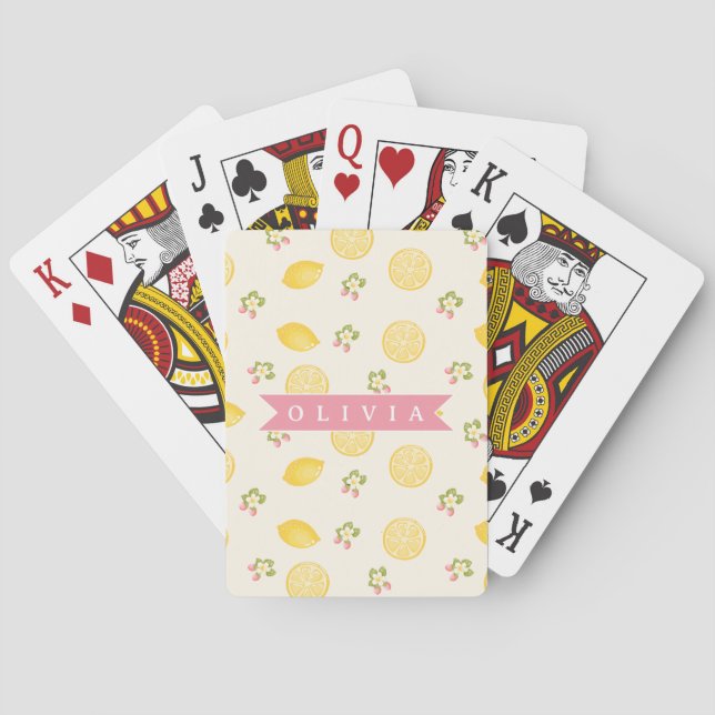 Baralho Personalized Lemon Floral Summer Custom Name (Verso)