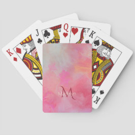 Baralho Personalized Name + Monogram Pink Watercolor Ink