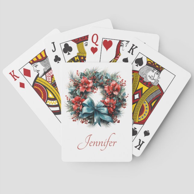 Baralho Pine Wreath com Flores Vermelhas e Holly (Verso)