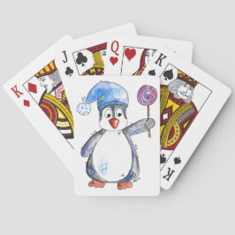 Baralho Pinguim branco bonito com um pirulito