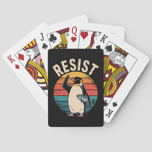 Baralho Pinguim Engraçado Resiste Protesto Contra Tarifas (Verso)