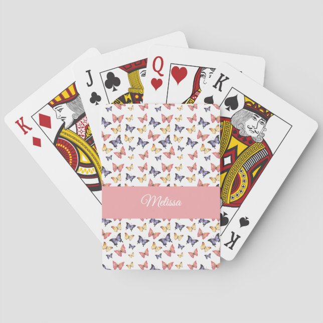 Baralho Pink Purple Butterflies Monogram Name (Verso)