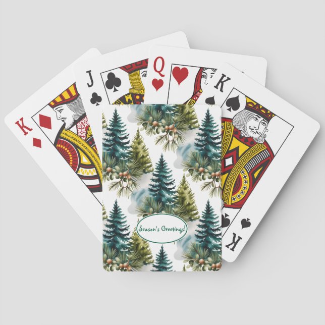 Baralho Pino de Aquarela Padrão Elegante Inverno (Verso)