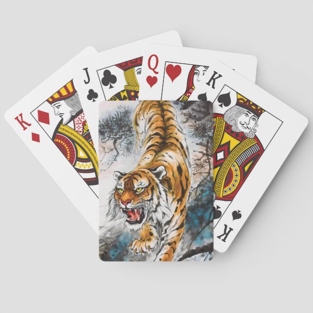 Baralho Pintura clássica de tigre de sumi-e tigre chinesa  (Verso)