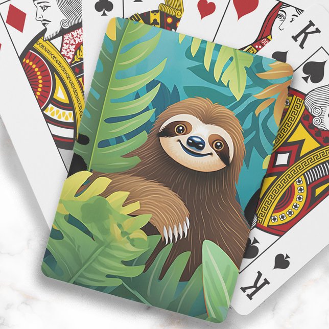 Baralho Pintura da Selva Feliz e Bonita (Cute happy sloth in the jungle playing cards.)