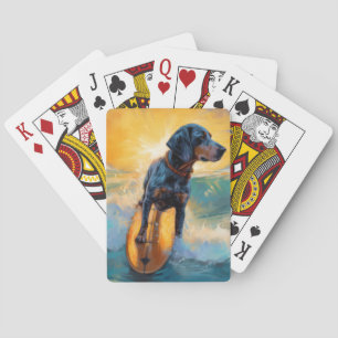 Baralho Pintura de Surf na Praia com Bluetick Coonhound