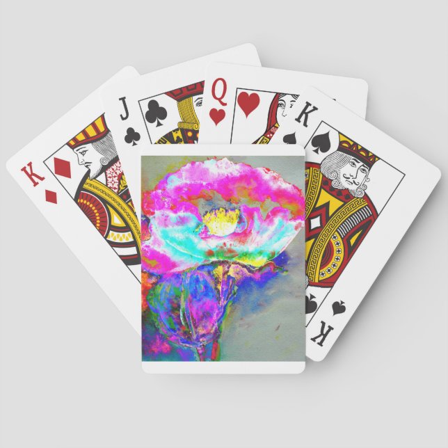 Baralho Pintura floral cor-de-rosa Elegante (Verso)