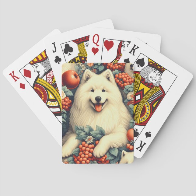 Baralho Pintura Floral Cute Samoyed (Verso)