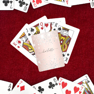 Baralho Pó purpurina dourado rosa monograma script