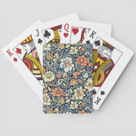 Baralho Poker de padrão botânico azul estilo retrô