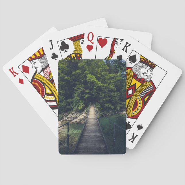 Baralho Ponte de suspensão simples sobre o rio Idrijca, Sl (Verso)