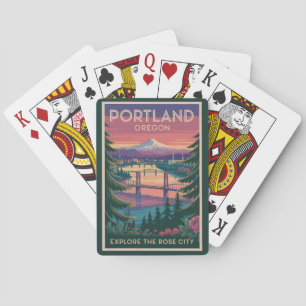 Baralho Portland Oregon Viagem Arte Vintage Monte Hood