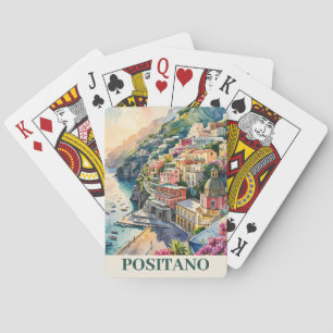 Baralho Positano Itália Costa Amalfi Paisagem Aquarela