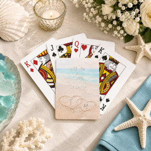 Baralho Praia de Casamento Corações Areia Monogramada
