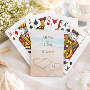 Baralho Praia de Casamento Corações Areia Monogramada