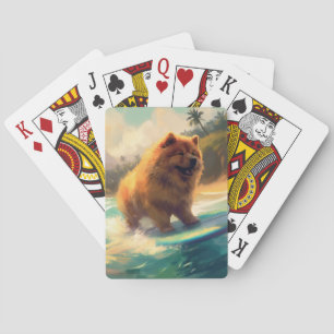 Baralho Praia de Chow Chow Pintura de Surfe