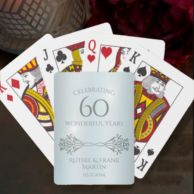 Baralho Presente Personalizado do Na moda de Aniversário d (Unique, elegant, playing cards with personalized couple name and 60th anniversary date for keepsake.)