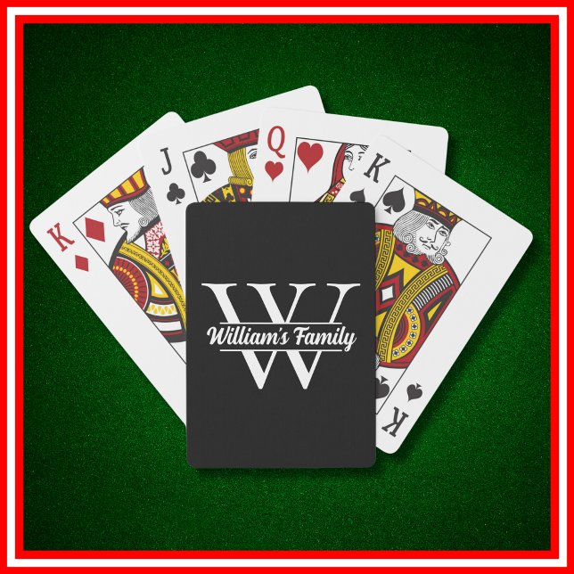 Baralho Preto e Branco | Monograma de Nome da Família Simp (Criador carregado)