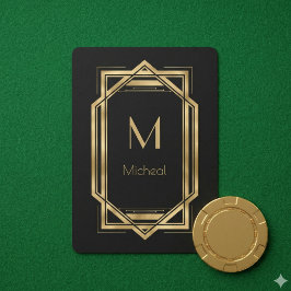 Baralho Preto e Dourado Geométrico | Monograma e Nome