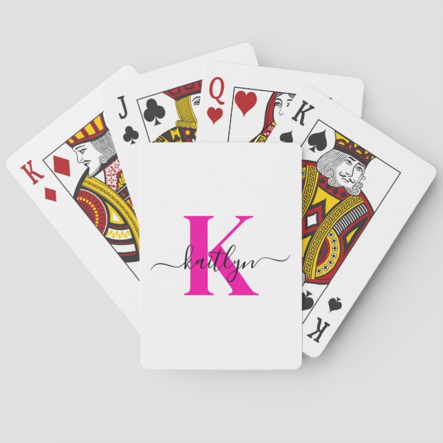Baralho Preto Rosa Quente Nome Inicial Monograma (Verso)