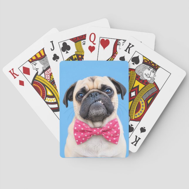 Baralho Pug com Laço Rosa (Verso)